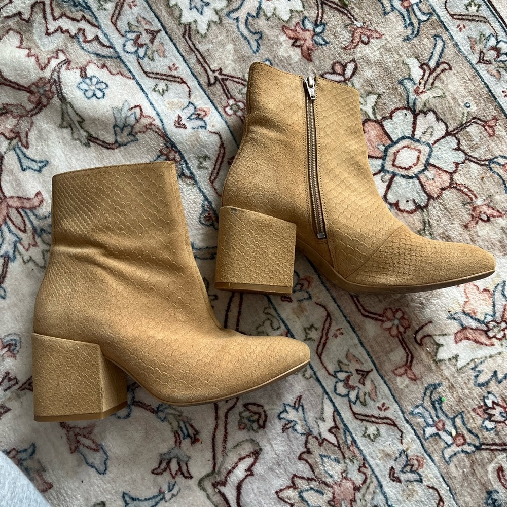 Free People Womens Tan Leather Mid Calf Block Heel Nicola Boots EU 38 US 8